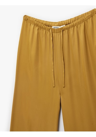 Koton Beli Bağlamalı Geniş Paça Saten Pantolon Haki 6sak40087ew Haki