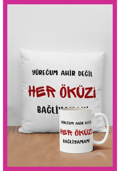 Yüreğum Ahir Değil Her Öküz Bağliyamam - Karadeniz Dekoratif Hediyelik Yastık Ve Kupa Seti