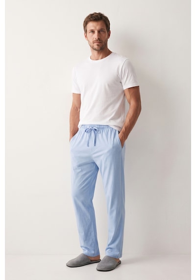 Elemge %100 Pamuk Süprem Compact Penye Tok Kumaş Erkek Pijama Altı Mavi Rahat Kalıp Cepli Lastikli Ipli Terletmez Nefes Alan Esnek