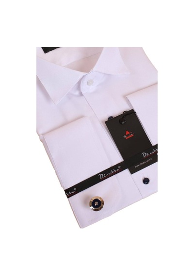 Dicotto Beyaz Lacivert Taş Düğmeli Damatlık Ata Yaka Kol Düğmeli Slim Fit Smokin Gömlek - 008 001