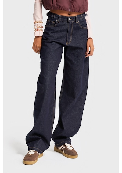 it's basic Kadın İndigo Renk Lotus 7w5-50 Baggy Fit İç Boy 83cm Kemer Detaylı %100 Koton Denim Jean