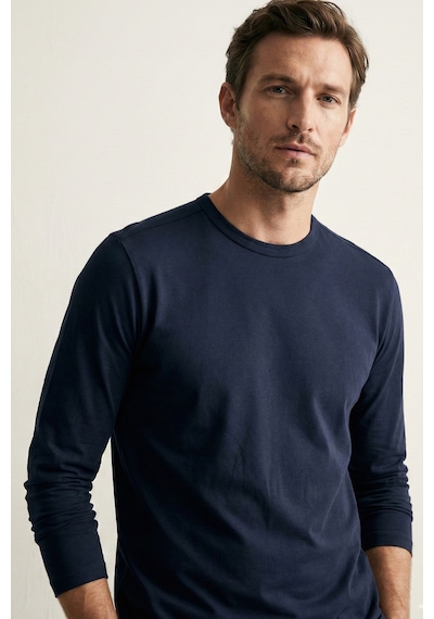 Elemge Pamuk Erkek Süprem Basic T-shirt Compact Penye Tok Kumaş Uzun Kollu Lacivert Sporcu Tişört Body 2XL