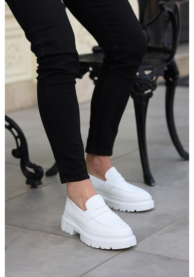 Shoetyle - Beyaz Deri Bağcıksız Erkek Günlük Ayakkabı 101-9069-941 Beyaz