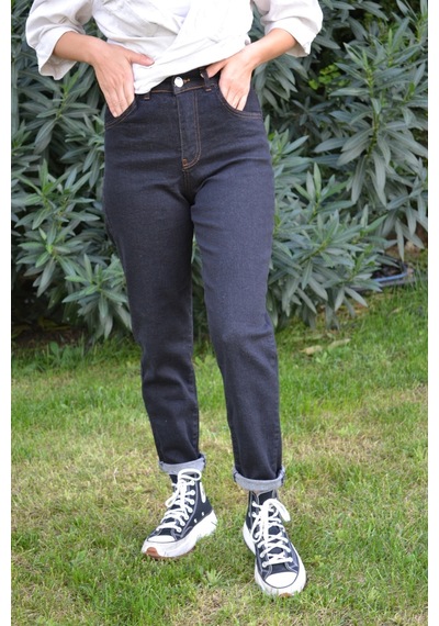 Likralı Denim Kumaş Kar Siyah Mom Jeans Siyah