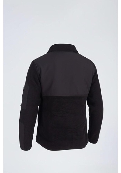 Vatan Tekstil Slim Fit Erkek Tam Fermuarlı Dik Yaka 4 Cepli Polar Softshell Garnili Siyah