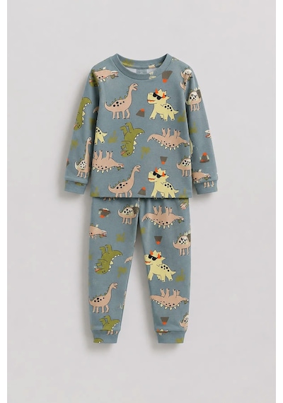 Zuzunga Dinozor Desenli Erkek Çocuk Pijama Takımı Gri