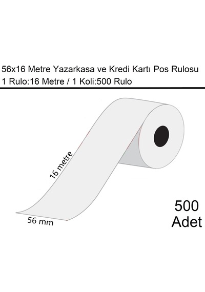 56x16 Metre Termal Kredi Kartı Ve Yazarkasa Pos Rulosu1 Koli:500 Adet Rulo