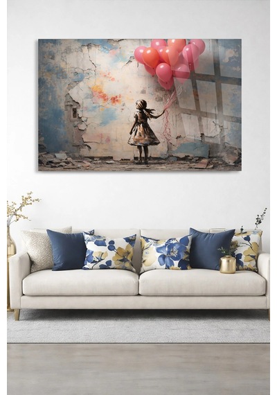 Balonlu Kız Sokak Banksy Cam Tablo Modern Duvar Dekoru Canlı Renkli Baskı Salon Ve Oturma Odası Yeni Ev Hediyesi 4mm Kırılmaz Cam