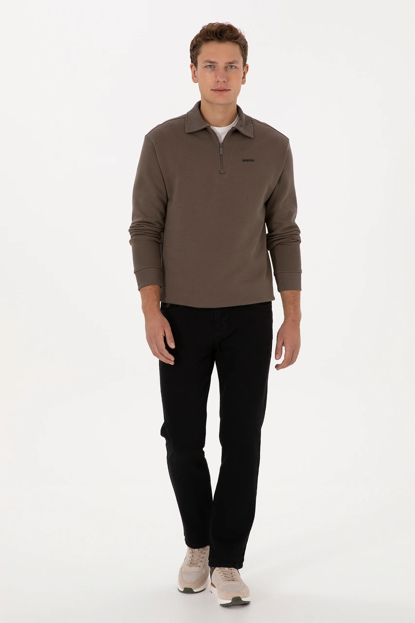 U.S. Polo Assn. Erkek Regular Fit Yarım Fermuarlı Vizon Basic Sweatshirt 50313783-VR052
