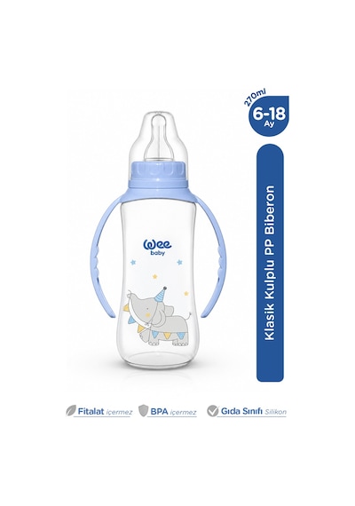 Wee Baby Klasik Kulplu PP Biberon 270 ML Mavi