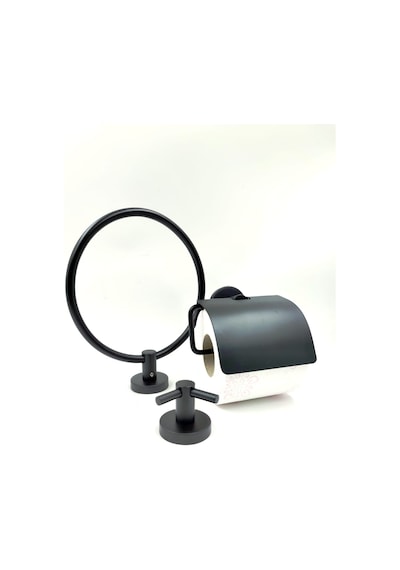 Dekor Banyo 3'lü Set F 500 04 Havluluk Kağıtlık İkili Askı Mat Siyah