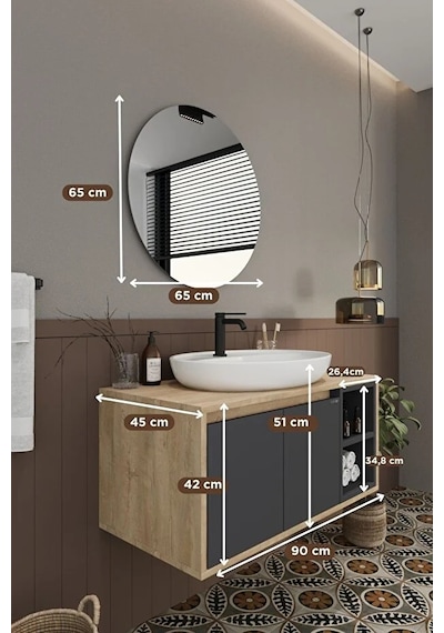 Gül 90 Cm %100 Mdf Lavabolu Banyo Dolabı Ayna Alt Dolap Lavabo Antrasit Gül 90 Cm %100 Mdf Lavabolu Banyo Dolabı Ayna Alt Dolap Lavabo Antrasit