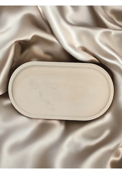 Bernami Mumluk Şamdanpinterest Dekoratif Tabak Tepsi Oval Sunumluk, Beton Tekli Beyaz Diğer