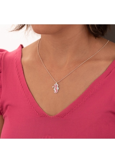 Dkmn Silver 925 Ayar Gümüş Mineli Deniz Atı Kolye Pembe