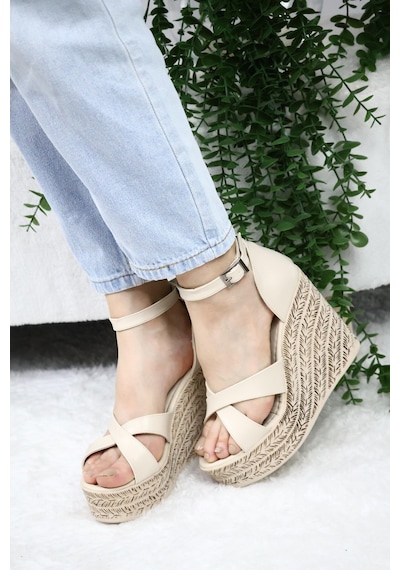 Asmi Shoes Kadın Çapraz Bantlı Dolgu Topuklu 11cm Ayakkabı Rahat Yüksek Topuklu 700 Krem Krem Asmi Shoes Kadın Çapraz Bantlı Dolgu Topuklu 11cm Ayakkabı Rahat Yüksek Topuklu 700 Krem Krem