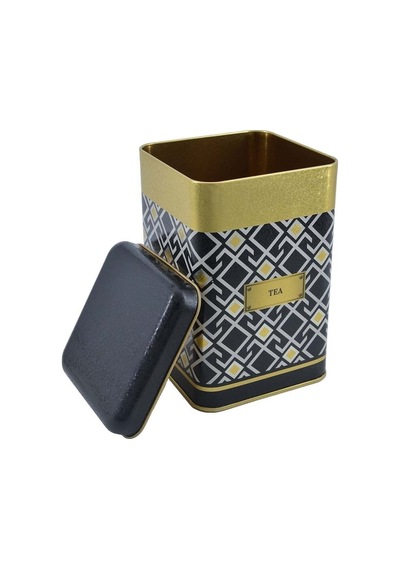 Turkish Black Tea Desenli Kare Metal Saklama Kabı 10.5 x 10.5 x 16 CM 1.7 L Çok Renkli