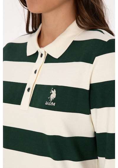 U.S. Polo Assn. Kadın Koyu Yeşil Çizgili Polo Yaka Sweatshirt 50314207-VR079