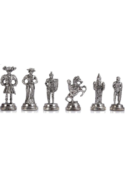 Gifthome Orta Boy Metal İspanyol Satranç Takımı Parlak Ve Masif Ahşap Çekmeceli Tahtası 38x38x6 Cm.