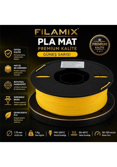 Filamix Pla Mat Güneş Sarısı Filament 1.75mm 1kg Mat Yüzey