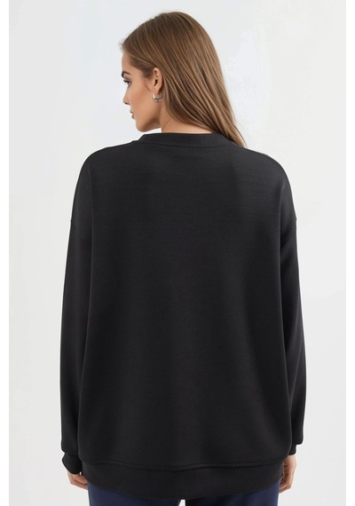 Hiccup Busem Rahat Kesim Bisiklet Yaka Örme Sweatshirt Siyah
