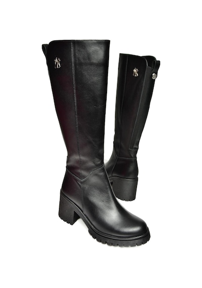 Fox Shoes R654034003 Siyah Gerçek Deri Kalın Topuklu Kadın Çizme Siyah Deri-hakiki Deri Siyah