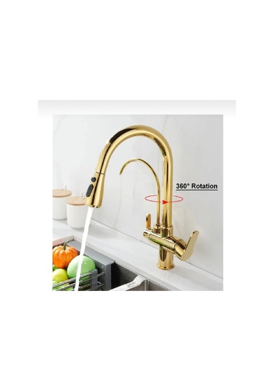 İsaoğlu Yapı Gold Spiralli Mutfak Bataryası Spiralli Arıtıcılı Evye Armatür Tazzik Ve Spreyleme Mod Gold
