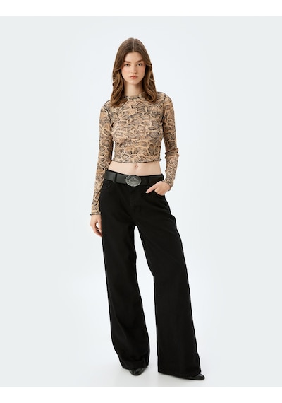 Koton Slim Fit Bisiklet Yaka Uzun Kollu Yılan Derisi Baskılı Crop Tişört Kahverengi Desenli 5wak50211ek Kahverengi Koton Slim Fit Bisiklet Yaka Uzun Kollu Yılan Derisi Baskılı Crop Tişört Kahverengi Desenli 5wak50211ek Kahverengi