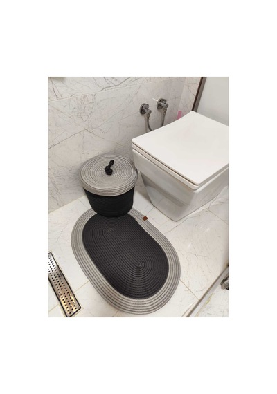 Jüt Hasır 2 Li Banyo Paspas Takımı Bohem Tarzı Banyo Takımı Paspas 40x60 /sepet/25x25 Siyah Gri Siyah Gri