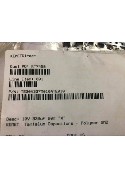 Kemet 10V 330Uf Tantalum-Polymer Kapasitör T530X337M010Ate010 18