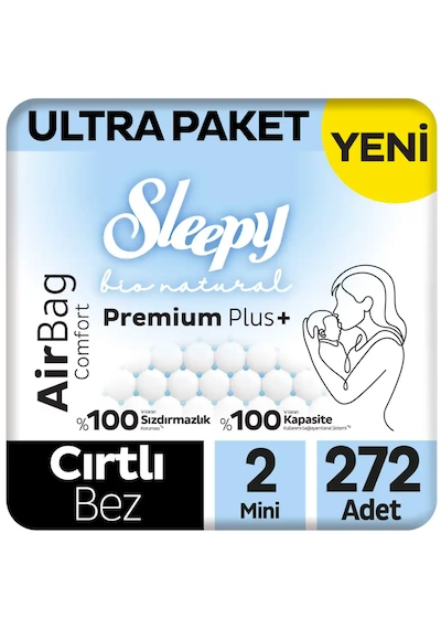 Sleepy Bio Natural Premium Plus Airbag Comfort Ultra Paket Bebek Bezi 2 Numara Mini 272 Adet