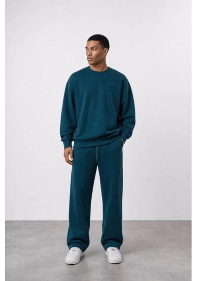Erkek Respire Basic Oversize Sweatshirt Zümrüt Zümrüt Yeşili