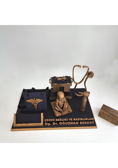 Kişiye Özel Çocuk Hastalıkları Doktoru Masa İsimliği Ve Kartvizitlik Gold - Siyah