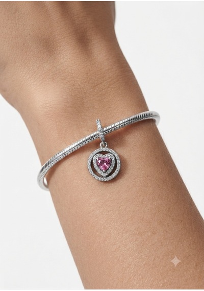 Işıltılı Pembe Kalpli Sallantılı Charm