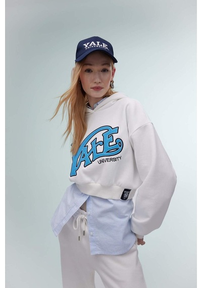 DeFacto Coool Yale University Oversize Geniş Kalıp Kapüşonlu Crop Sweatshirt C3092AX24SPWT32