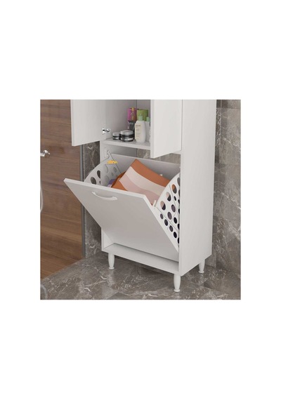 Gamzem Banyo 55 X 138 Cm Çamaşır Bölmeli Banyo Dolabı Beyaz