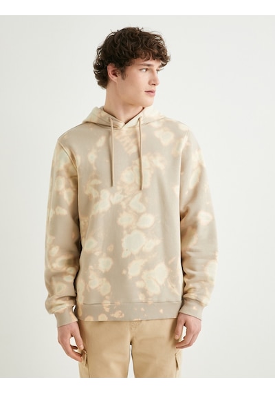 Koton Kapşonlu Sweatshirt Soyut Baskılı Uzun Kollu Bej Desenli 4sam70140mk Ekru