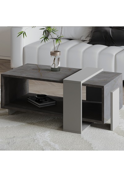 Meleni Orta Sehpa 90 Cm Modern Tasarım Raflı Gordion Mermer/gri Meleni Orta Sehpa 90 Cm Modern Tasarım Raflı Gordion Mermer/gri