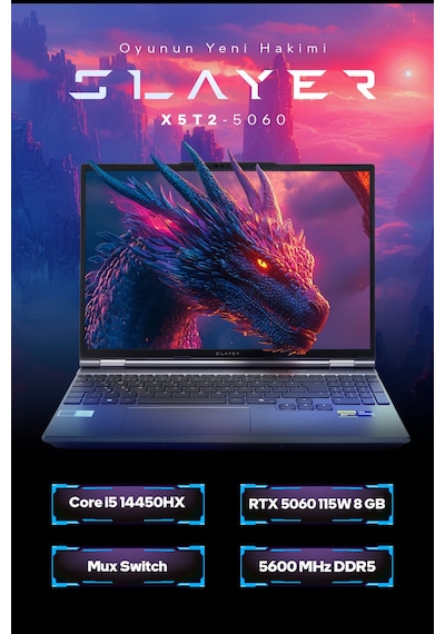 Game Garaj Slayer X5t2-5060 C3 Intel Core İ5 14450hx 32gb Ram 1tb Ssd Rtx5060 16" 165hz WUXGA Ips Freedos Gaming Laptop