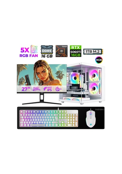 Xaser Live X80 R5-7500F 16 GB 1 TB SSD RTX 5060Ti 16 GB 27" Dos Masaüstü Oyuncu Bilgisayar