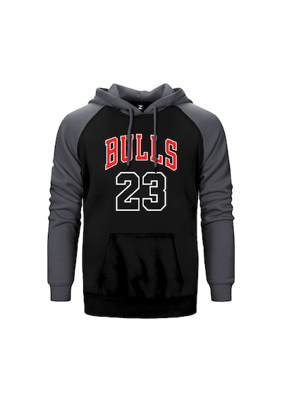 Chicago 23 Gri Renk Reglan Kol Kapşonlu Sweatshirt Gri