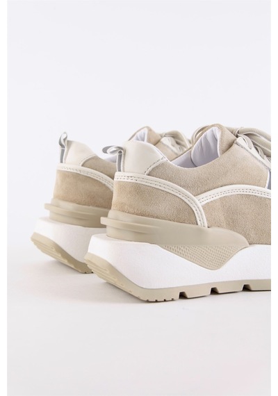 Dapne Bej Hakiki Süet Kalın Tabanlı Kadın Sneaker-Bej