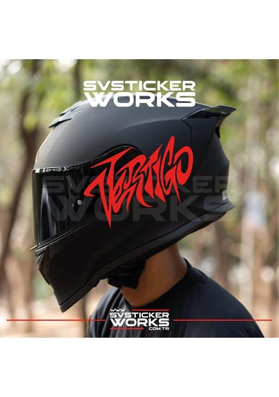 Vertigo Yazılı Kask Sticker Tüm Kasklar Uyumlu Tek Yön 1 Adet Kırmızı