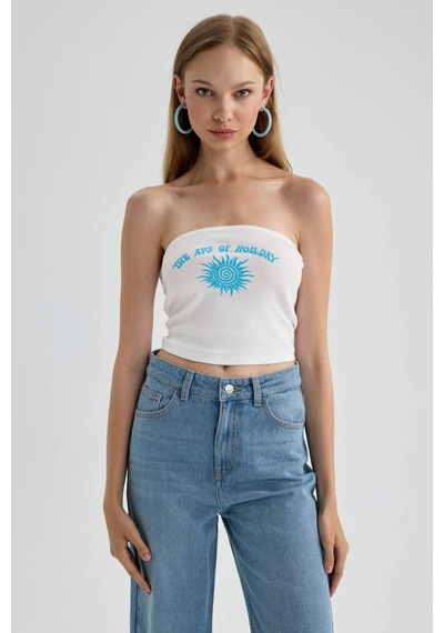 Defacto Baskılı Straplez Fitilli Kaşkorse Bluz B3998AX23HSWT32