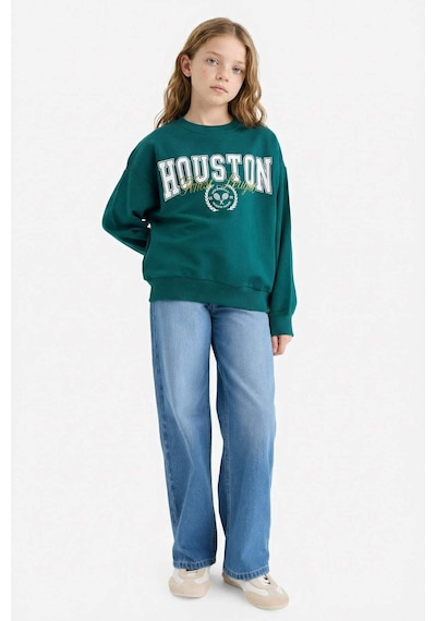 Defacto Kız Çocuk Relax Fit Bisiklet Yaka Baskılı Sweatshirt E8894a825augn1116 Yeşil