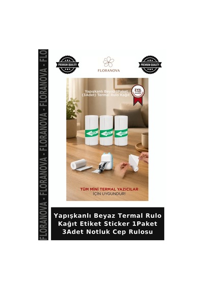 Yapışkanlı Beyaz Termal Rulo Kağıt Etiket Sticker 1paket 3adet Notluk Cep Rulosu 3