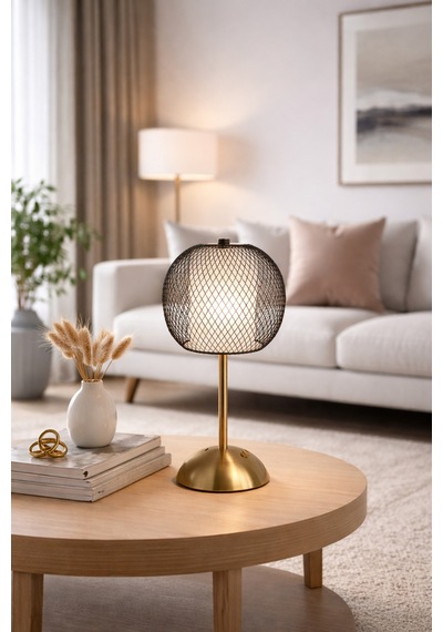 Tel Dekoratif Gold Masa Ve Gece Lambası Led Abajur Siyah