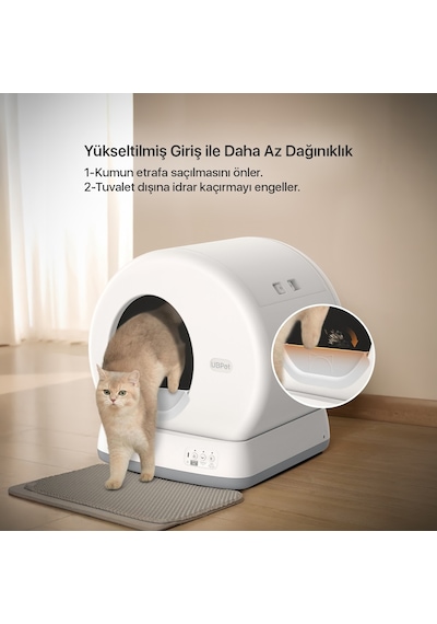 Ubpet C10 Pro Kameralı Otomatik Akıllı Kedi Tuvaleti İçin Aparat/buffle, Kum Sıçratma Önleyici, Beyaz