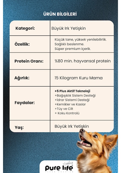 Purelife Plus Yüksek Enerji 32+ Protein Kuzu Etli Yetişkin Köpek Maması 10 KG