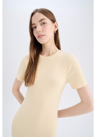 DeFacto Bodycon Vücudu Saran Bisiklet Yaka Fitilli Kaşkorse Kısa Kollu Midi Elbise E6926AX25SPYL251