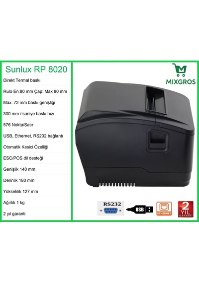 Sunlux Rp8020 Termal Adisyon Fiş Rulosu Yazıcısı